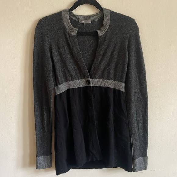 VINCE Gray and Black Colorblock 100% Cashmere Single Button Cardigan - Picture 1 of 9